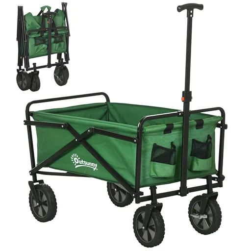 Outsunny Carucior cu rotile pliabil carucior de transport cu rotile incarcare 40 kg maner ajustabil 83 x 50 x 99 cm verde inchis | Aosom Romania
