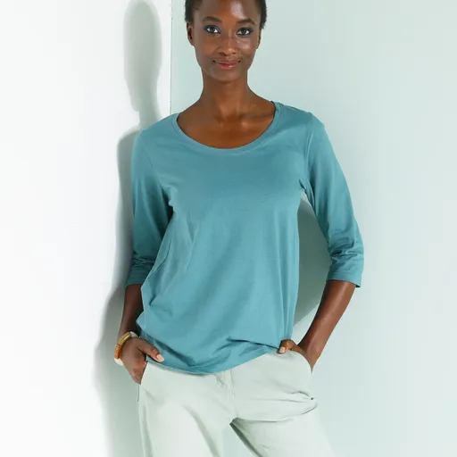 Tricou de culoare solidă cu mâneci 3/4 și decolteu rotund