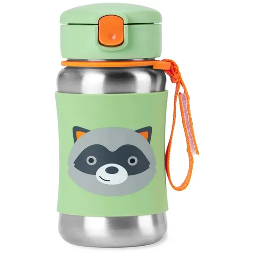 Skip Hop Spark Style Straw Bottle sticlă inoxidabilă pentru apă cu pai Racoon 12 m+ 350 ml