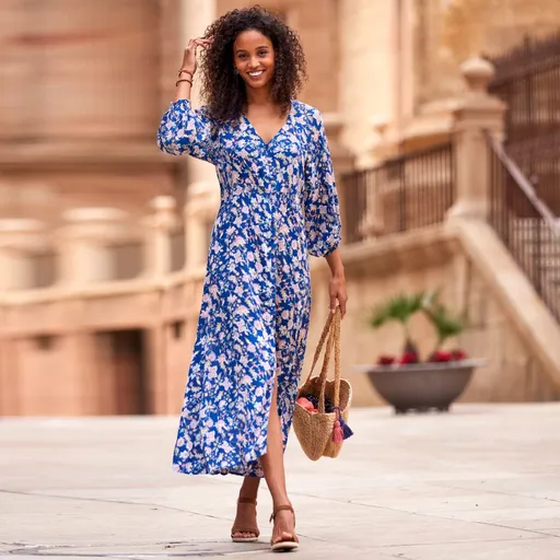 Rochie lungă cu nasturi, cu imprimeu