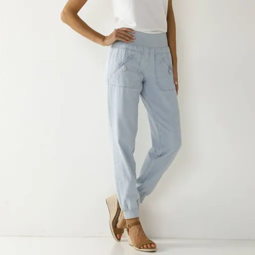 Pantaloni lungi din denim terminați cu tiv elastic