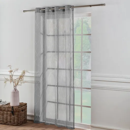 Perdea din voal cu imprimeu cu valuri alb/gri, cu terminație cu ochiuri