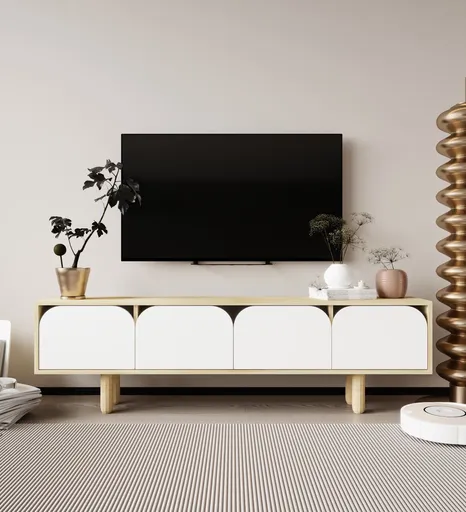 Comoda TV, Hanah Home, Lazio, 180x48x29.8 cm, PAL, Stejar Safir / Alb