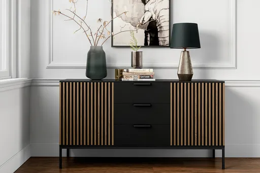 Comoda ELTAP, Meorati, 150x40x80 cm, PAL/ABS, negru/maro