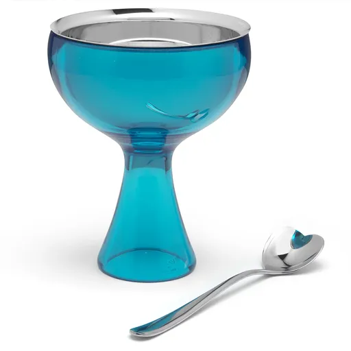 Pahar și linguriță Big Love, albastru, diam. 12 cm - Alessi
