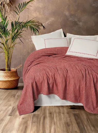 Set cuvertura pique dubla, L'essentiel Maison, Loom, 55% VÂSCĂ 45% BUMBAC, Rosu claret