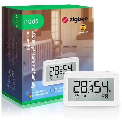 Senzor smart de temperatura si umiditate Nous cu afisaj E6, LCD, ZigBee 5907772033975