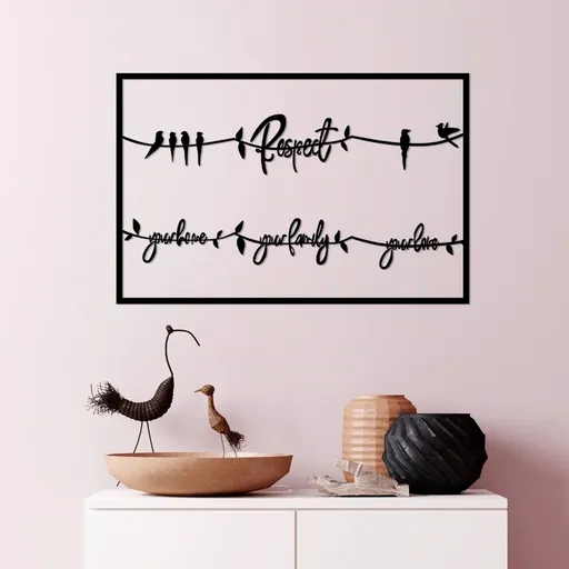 Decoratiune de perete, Respect Your Home Your Family Your Love 2, Dimensiune: 75 x 45 cm, Negru