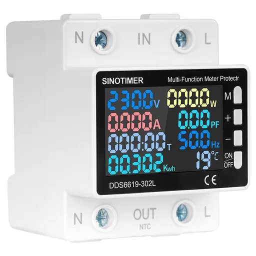 Releu protectie Sinotimer, supra/subtensiune, contor de energie, reglabil 0-63A monitor energie de mare precizie DDS6619-302L