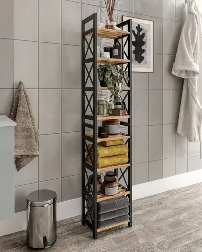 Raft universal, Hanah Home, Mini Flower 8, 23x128x18 cm, 100% PLASTIC LEMN, Negru