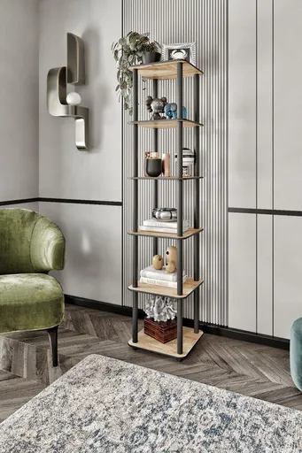 Corp biblioteca, Hanah Home, Bookcase 6 Tiers Square, 34x175x34 cm, MDF , Stejar