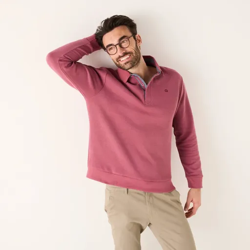 Hanorac călduros cu guler polo și broderie pe față