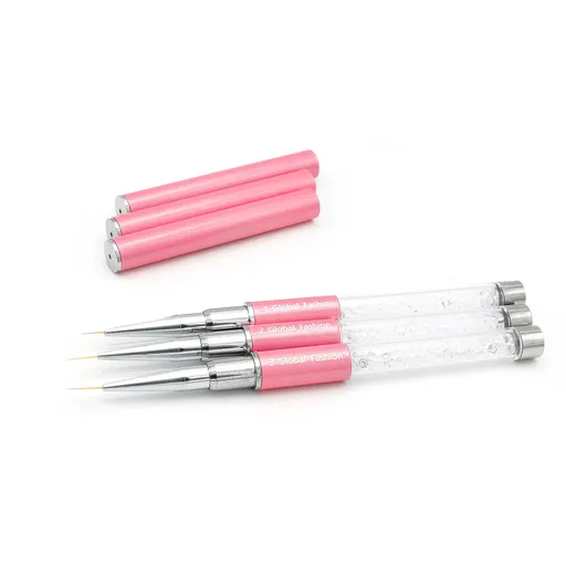 Pensula Unghii subtire pentru Pictura, cu Cristale, Set 3 buc - 0, 00, 000