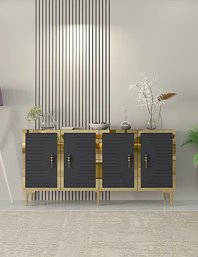 Consola, Hanah Home, Tuna, 150x75x32 cm, PAL , Antracit / Aur