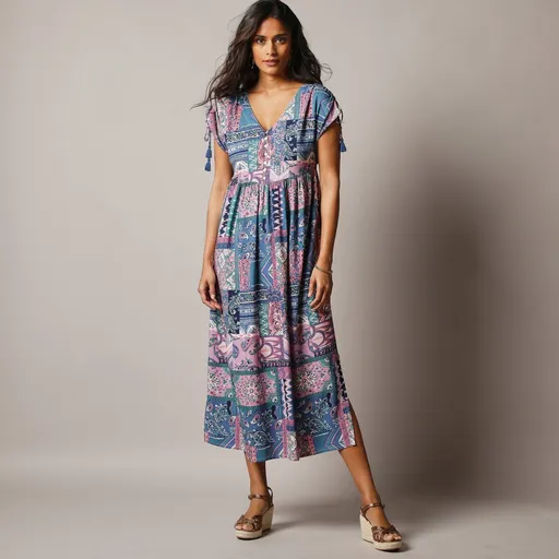 Rochie midi cu crăpături și imprimeu