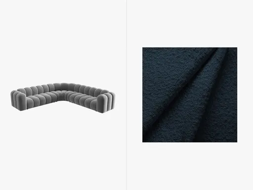 Coltar simetric modular 5 locuri, Lupine-101, Micadoni Home, 309x309x70 cm, tesatura boucle, albastru inchis