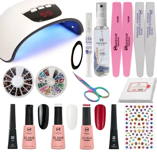 Kit 3 Oje Semipermanente Gel Color, Solutii Preparatoare, Lampa UV Oranjollie
