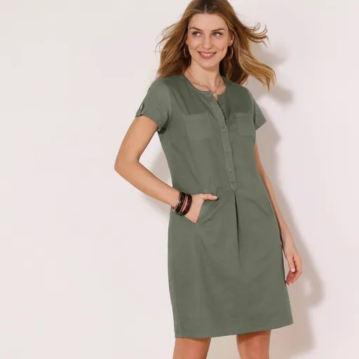 Rochie scurtă din twill cu fermoar cu nasturi