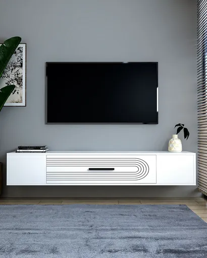 Comoda TV, Hanah Home, Kodaks L3, 150x33.2x29.6 cm, Alb