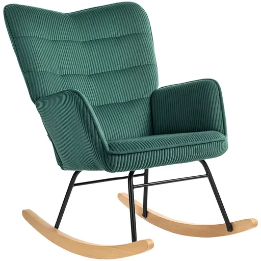 HOMCOM Fotoliu cu Balansoar, Kufen din Lemn de Fag, Captuseala groasa, Verde inchis, Capacitate de 120 kg | Aosom Romania