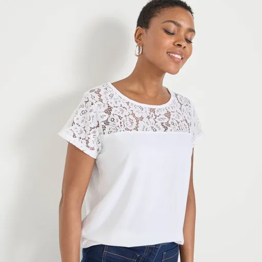 Tricou cu mânecă scurtă din dantelă