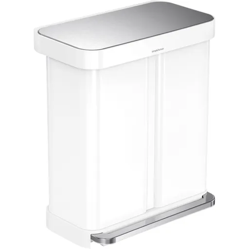 Coș de gunoi cu pedală Simplehuman pentru sortareadeșeurilor 58 l, alb