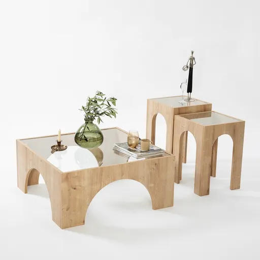 Masuta de cafea, Hanah Home, Seine, 80x35x80 cm, Stejar / Transparent