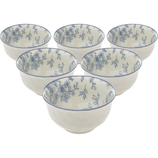 Set de 6 boluri din ceramică Flori delicate  11.5 cm, albastru, albastru