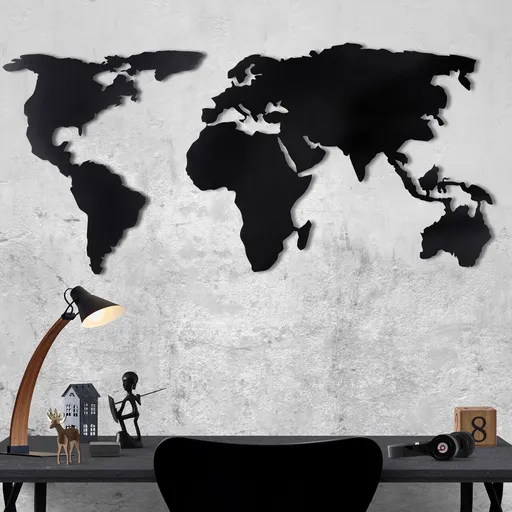 Decoratiune de perete, World Map Silhouette, Dimensiune: 60 x 120 cm, Negru