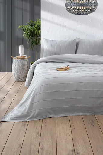 Set cuvertura pique dubla, L'essentiel Maison, Sedef, Gri