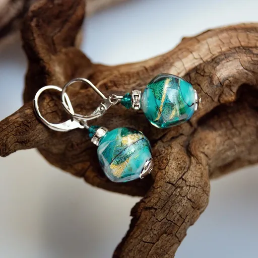 Lampglas Cercei cu aur de 24 carate în perlă Lampglas Aquamarine Dream ESA53/CHI