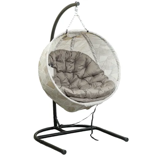 Outsunny Coș suspendat de formă ovală, scaun suspendat cu funcție de leagăn și coș pliabil, scaun de grădină, suport pentru pahar, Maro Nisip | Aosom