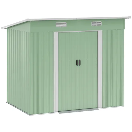 Outsunny Magazie de unelte din metal 2,3 m² 207 x 130 x 182 cm - Magazin pentru unelte cu acoperiș în pantă, fereastră, cadru de sol, verde | Aosom Ro