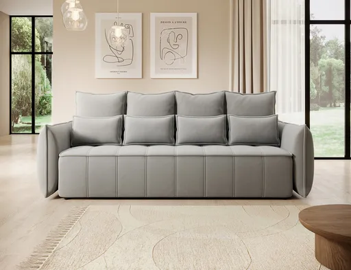 Canapea extensibila 3 locuri ELTAP, Weltton, 242x106x94 cm, lemn/poliester, gri