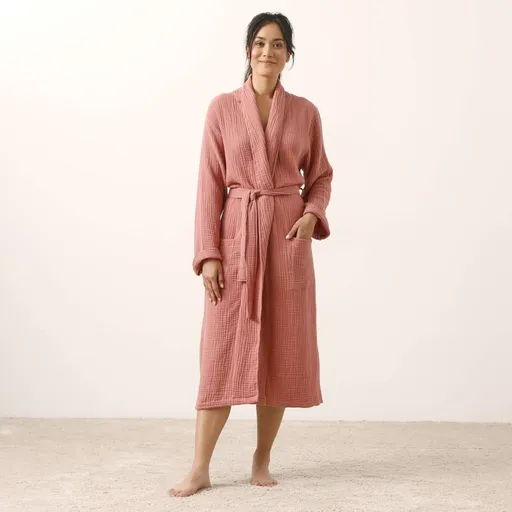 Halat de baie uni, confecționat din tifon triplu de bumbac