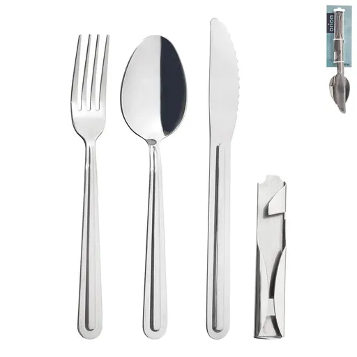 Tacâmuri de camping Orion din oțel inoxidabil + deschizător Kemp, 4 buc