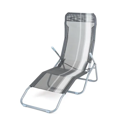 Șezlong pliant de plajă Happy Green dungi antracit