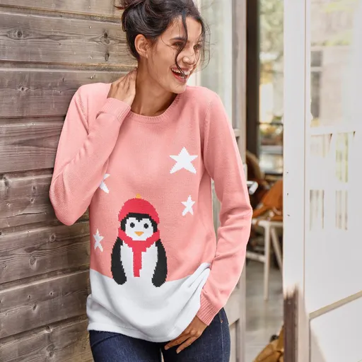 Pulover cu motiv de pinguin