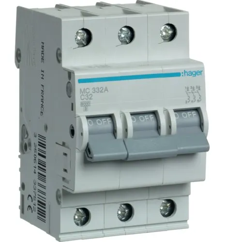 Siguranta automata 3P, 32A, 6kA, C Hager MC332A