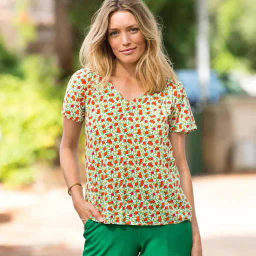 Bluză cu decolteu în V și imprimeu macramé