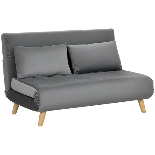 HOMCOM Canapea cu funcție de dormit Canapea de relaxare Sofa Canapea, inclusiv 2 perne, aspect de catifea, 130 x 78 x 79 cm, Gri | Aosom Romania
