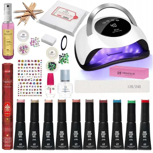 Kit 10 Oje Semipermanente One Step 12 ml, Solutii Preparatoare, Nail Art, Lampa UV Oranjollie