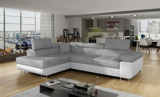 Coltar extensibil stanga 4 locuri, ELTAP, Anton, 272x203x85 cm, lemn/poliester, gri deschis/alb