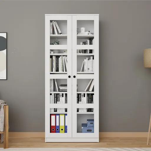 Dulap multifunctional, Hanah Home, Lucas Glass 1600-68, 80x190x37 cm, Alb