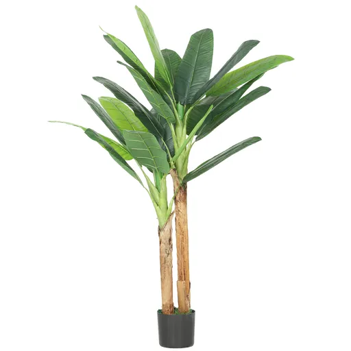 HOMCOM Arbore de banan artificial 150 cm Plantă artificială decorativă cu ghiveci și  2 trunchiuri pentru Casă Birou Living Verde | Aosom Romania