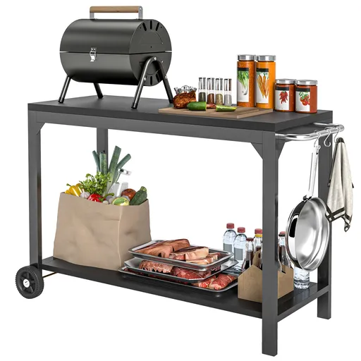 HOMCOM Cărucior de grădină din oțel cărucior de serviciu cu roți cu blat de lucru 135 x 55 x 86,5 cm negru | Aosom Romania