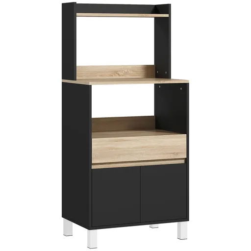 HOMCOM Mobilier pentru cuptor cu microunde, bufet de bucătărie cu dulap sertar raft superior, 60 x 40 x 131 cm stejar și negru | Aosom Romania