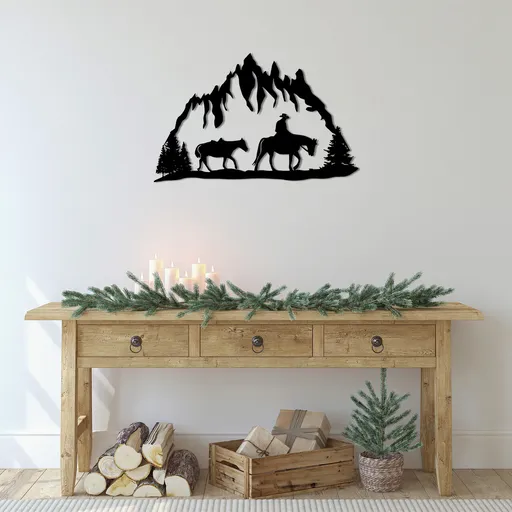 Decoratiune de perete, Cowboy, Dimensiune: 44 x 70 cm, Negru