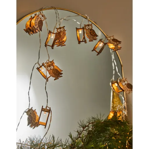 Ghirlandă luminoasă din lemn cu bufnițe