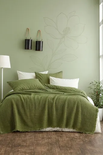 Cuvertură de pat King, L'essentiel Maison, Muslin, Bumbac , Kaki